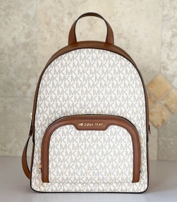 Michael Kors Jaycee Medium Zip Pocket Backpack MK Vanilla/Brown