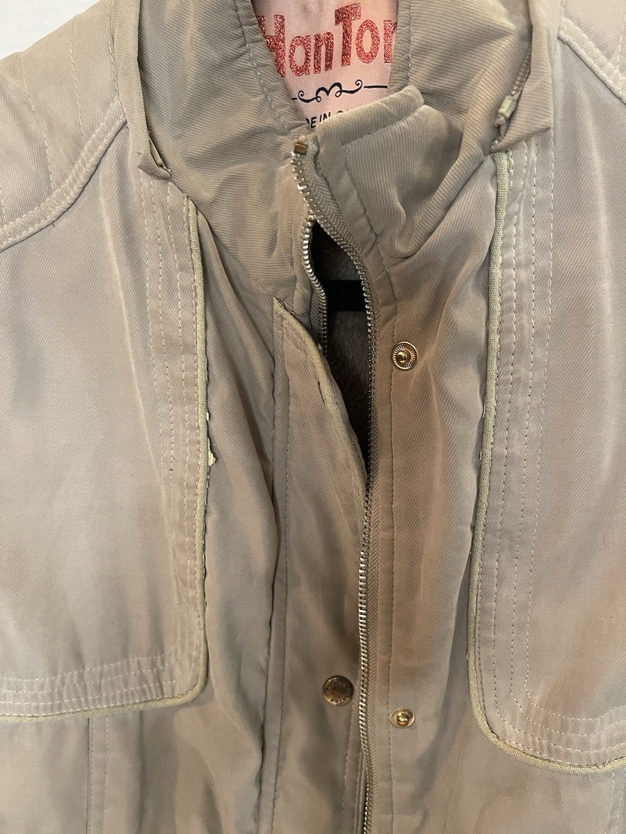 HanTon Beige Parka Jacket, Removable Faux Fur Hood, Drawstring, Pockets Size S View 5
