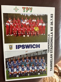 Tampere Finland V Ipswich Town Football Programme Friendly 28/7/1993