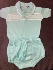 Vintage 1970's Baby Boy Mint Green 2 piece Outfit