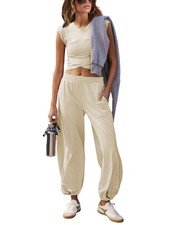 Womens Pieces Outfits Casual Lounge Sets Cropped Tops Sweatpants Tracksuit wi...