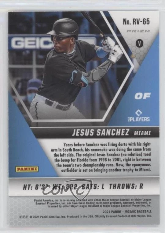 2021 Panini Mosaic Rookie Variation Choice Mosaic Prizm Jesus Sanchez #RV-65 RC - Image 2 of 2