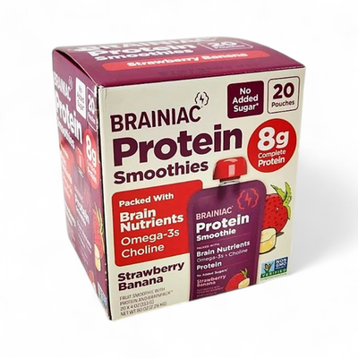 Brainiac Protein Smoothie Pouches, Strawberry & Banana, 4 oz - 20