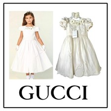 2K Gucci 2020 Baby Girl Kids White Flower Pearl Smocked Dress 18 24 2T Headband