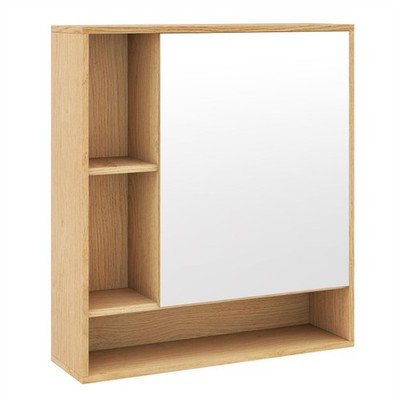 2 in 1 Mirrored Bathroom Wall Cabinet Space-Saving Medicine Cabinet Natural