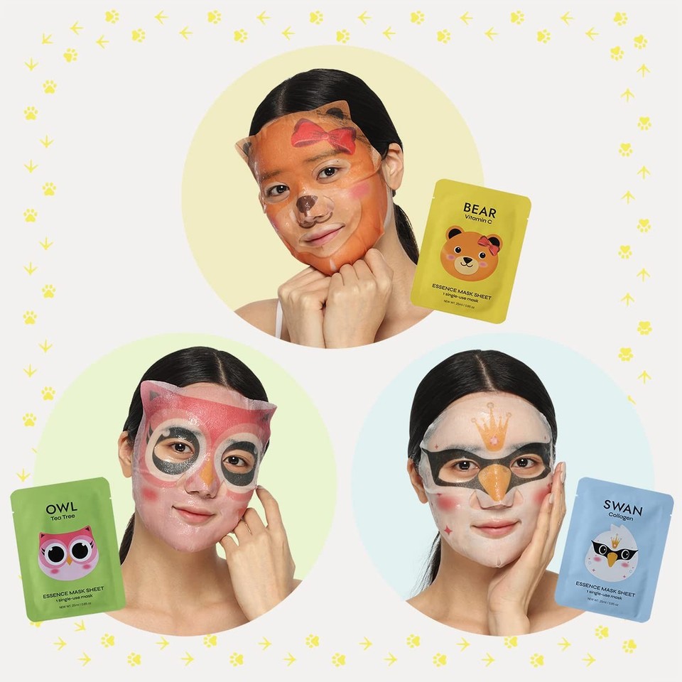 e5-animal-print-sheet-mask-bear-owl-swan-12-pcs-bear-swan-ebay