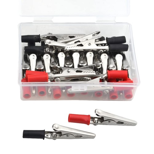 HARFINGTON 20-Pack Alligator Clips – 46mm Large Steel Test Clamps With Plastic Hands, Nickel Plated, Red/Black, For Multimeter & Electrical Testing