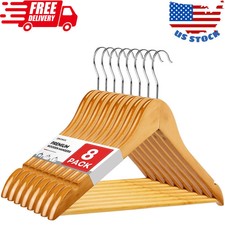 8 Pack Heavy Duty Wooden Hangers for Coats and Suits Natural Wood Finish