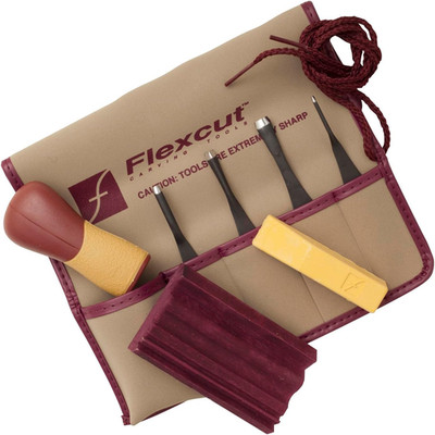 SK130 5-Piece Lino & Relief Printmaking Set, Carbon Steel Blades (SK306, SK309,