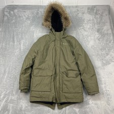 Eddie Bauer Parka Jacket Kids M 10/12 Green Faux Fur Hood Long Sleeve Full Zip