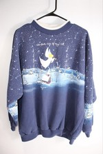 Vintage 90s Artisans Christmas Sweater Adult XL Blue Angel Snow Made In USA