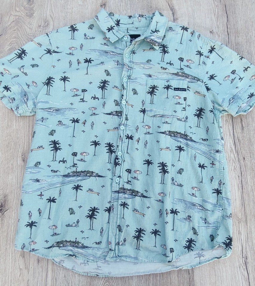 Mens Short Sleeve Button Up Shirt Beach Print white Palm Tree Casual ...