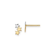 14k Two-Tone Gold Polished Children's 3-Star Post Earrings Push Back