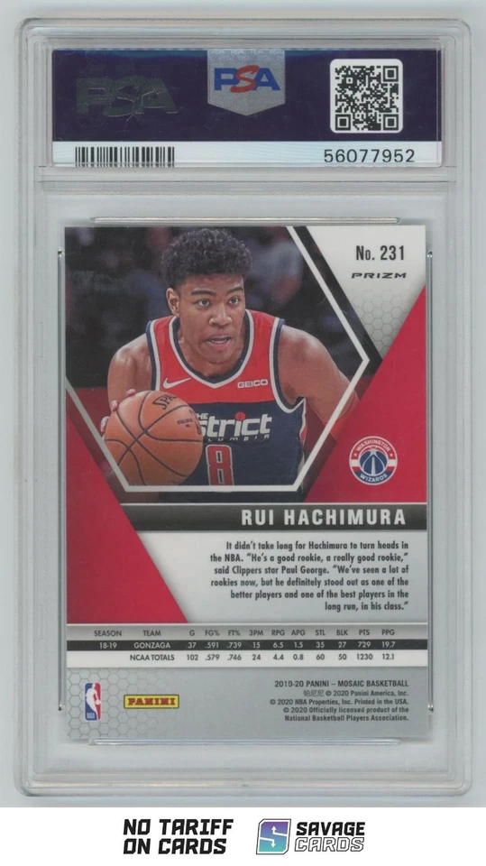 2019-20 Panini Mosaic Silver Prizm Rui Hachimura RC PSA 10 #231 Washington - Image 2 of 3