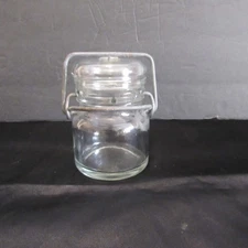 Vintage Half-pint Canning Jar Clear Glass Wire Bail Locking Lid