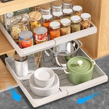 2 Pack Pull Out Cabinet Organizers Expandable 20.8"D x 13" 19"W 2Pack White