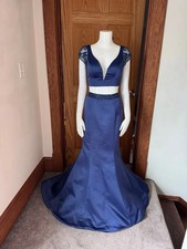 Mary  s Two Piece Prom Dress Navy Lace Beaded Mermaid Formal Gown Set SIZE 2