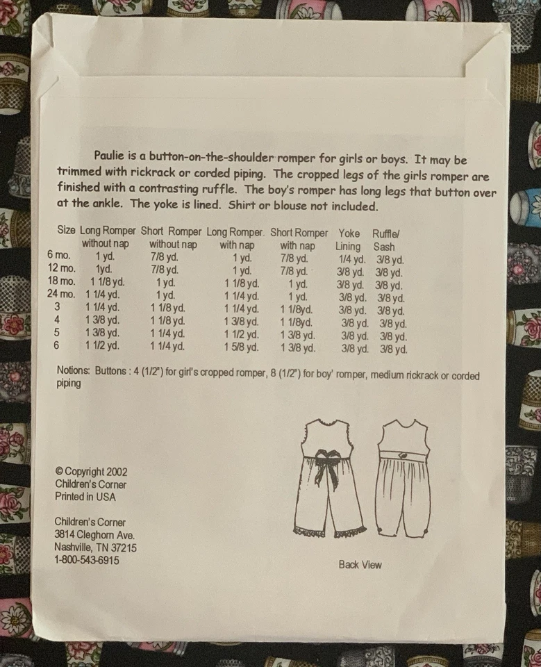 *OOP/VTG* The Children's Corner Sewing Pattern #244 “Paulie” Size 3-6 Uncut - Image 2 of 3