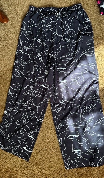 Quirky Hippy Festival Shein Pants OXL Elasticated Waist Black White Line Print  