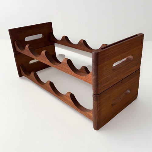 PAIR Kalmar Designs Teak Wood Stacking Wine Bottle Holder Rack MCM