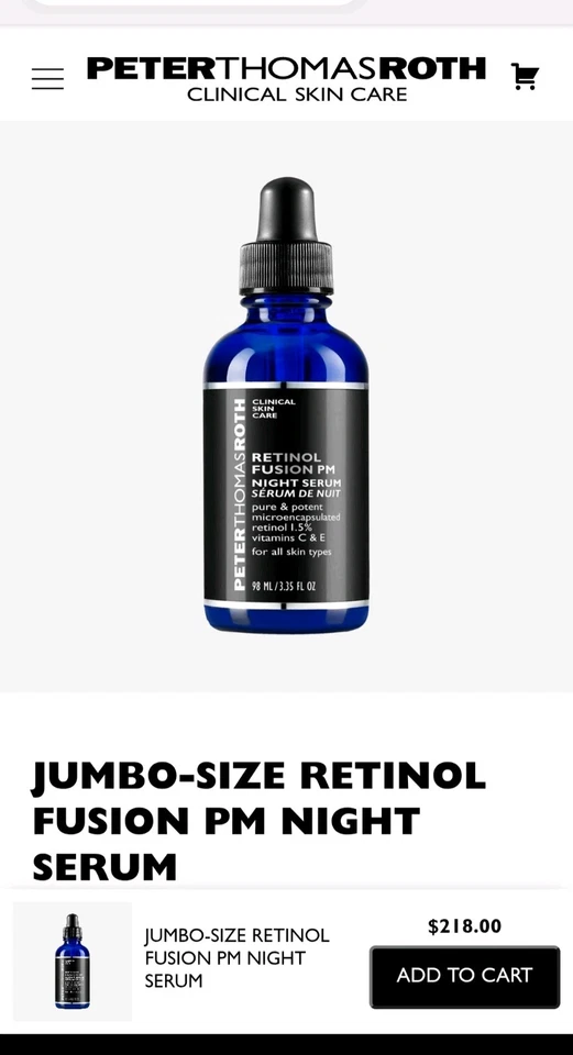 Peter Thomas Roth "RETINOL" fusión "JUMBO 98 ML 3,35 fl venta al por menor $218. OFERTA Foto 3 de 4