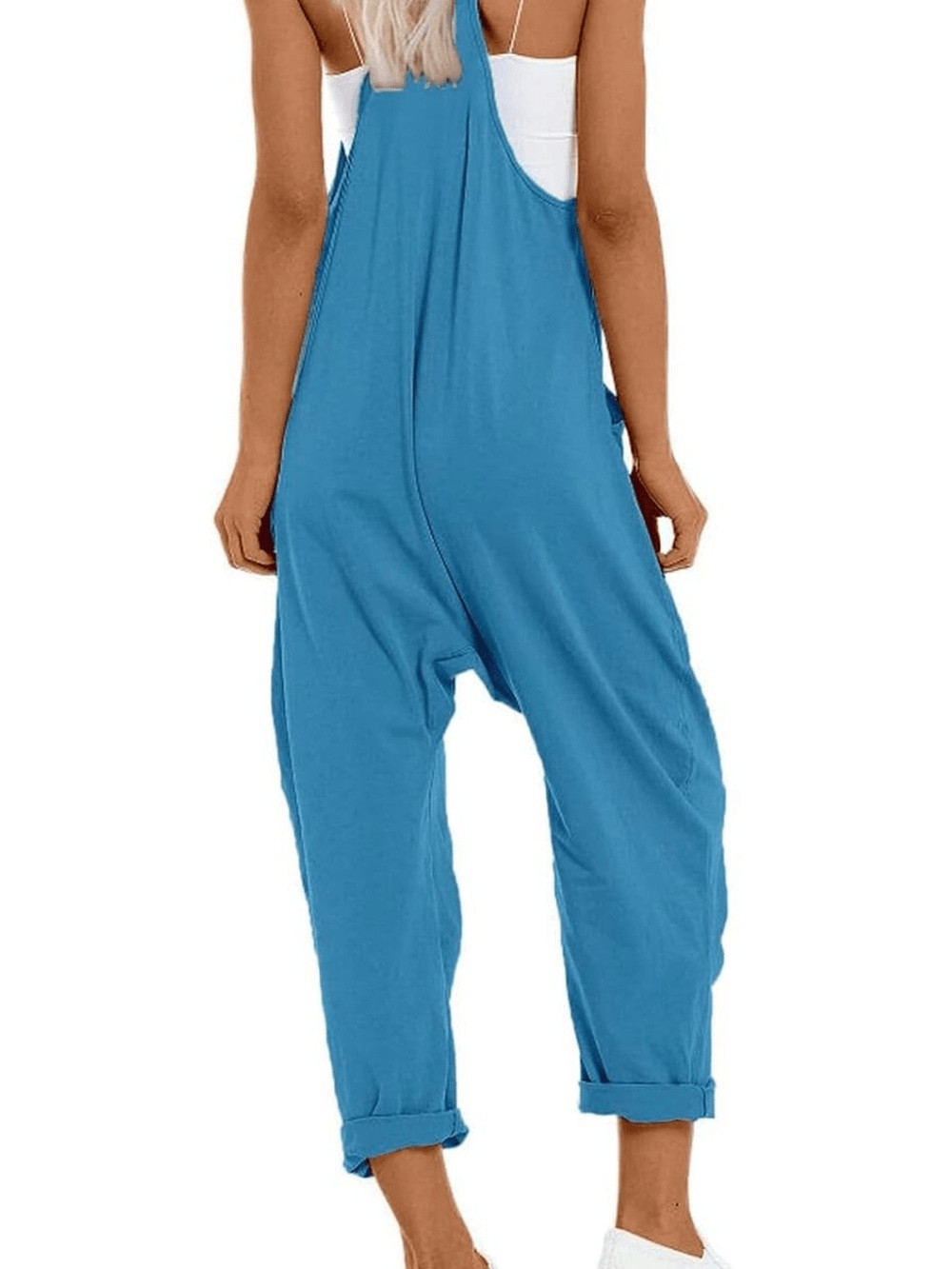 MISSLOOK pink Relaxed Spaghetti-Strap Halter romper with pockets. image 3