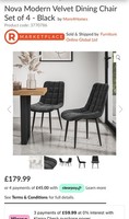 More4Homes Nova Velvet Dining Chairs Set of 4 Black Modern Metal Frame