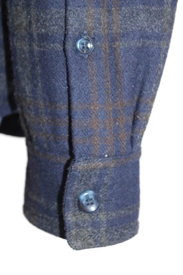 Sperry Womens Wool Blend Plaid Collar Button Front Jacket Navy Brown Size XL - Image 4 of 4