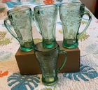 Set of 4 Vintage, Heavy,  Green Libbey, Coca Cola Mugs/Glasses, 14oz!