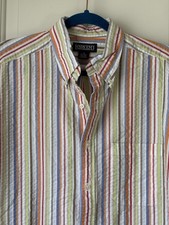 Vintage Lands End Seersucker Shirt Men s Medium Striped Button Down