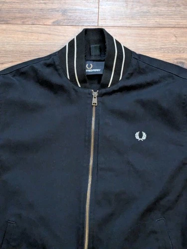 Fred Perry Bomber Jacket Men Small Black White Tipped Cotton Twill Punk Hardcore image 2