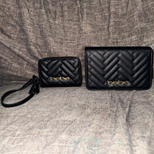 Bebe Black Quilted Crossbody Purse  Wristlet Wallet Set   NEW