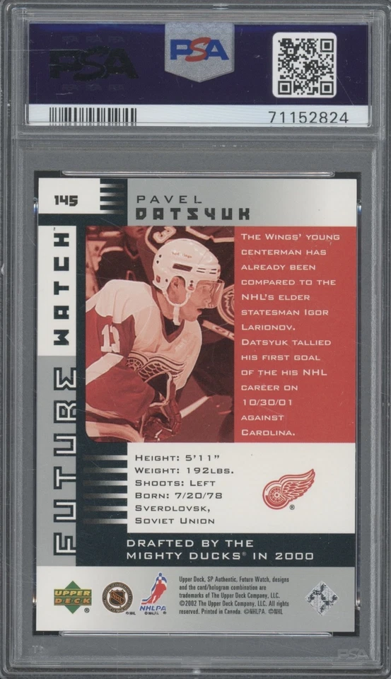 2001 SP Authentic Future Watch #145 Pavel Datsyuk /900 RC Rookie Gem Mint PSA 10 - Image 2 of 2