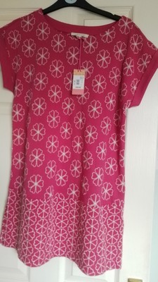 White Stuff Carmella Pink & White Floral Short Sleeved Jersey Tunic Size 10 New