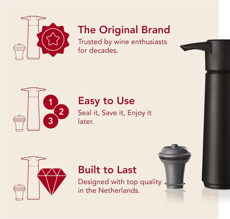 Vacu Vin оригинальная экономия вина с 4 пробками для вакуумных бутылок — предохранитель для черного вина - Изображение 3 из 4