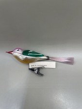 VTG READ Czechoslovakia Clip-on Bird Green Pink Glass Christmas 4.5  Ornament