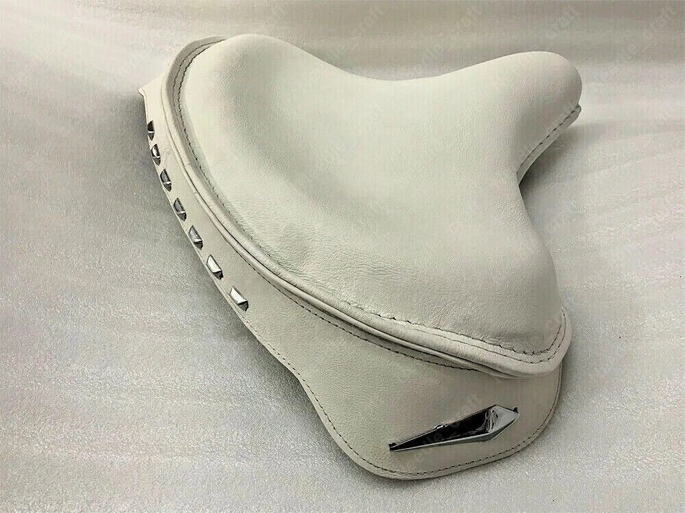 WHITE LEATHER POLICE SOLO SEAT HARLEY SKIRT Knucklehead Panhead Shovel TC Bobber
