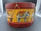 Antique 1920s J. Chein toy drum Playtime circus animals clowns 8 1/2"