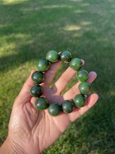 Raro Precioso XXL 19,5 mm Verde Cremoso Genuino Nefrita Jade Cuentas Brazalete B410 1