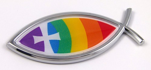Christian Rainbow Jesus Fish cross Car bike Auto Chrome Emblem Decal Sticker - Foto 1 di 2
