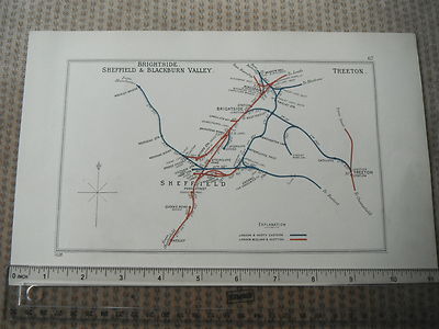 Sheffield Treeton Heeley Wadsley Bridge Meadow Hill Brightside Eisenbahnkarte 1928