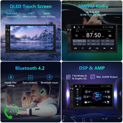 CAM+In Dash Android Auto Apple CarPlay 7" QLED 2 Din Car Stereo Radio GPS USB BT - Picture 10 of 16