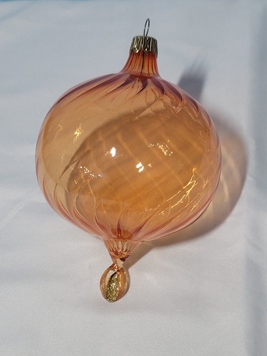 Italian Amber Blown Glass Swirl Twist Christmas Tree Ornament With Gold Glitter - Imagen 9 de 9
