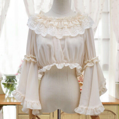 New Lolita Girls Chiffon Ruffles Lace Tops Blouses Cosplay Japanese Sweet Shirts