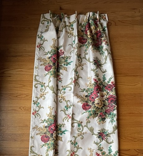 Vintage 70s Satin Floral Pinch Pleat Curtain Panels Drapes Cottagecore MCM - Picture 5 of 5
