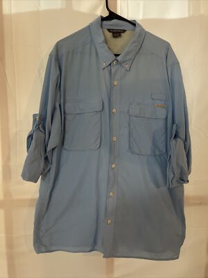 Exofficio Mens Button Down Shirt XXL 2X Blue Roll Tab Long Sleeve Vented Fishing
