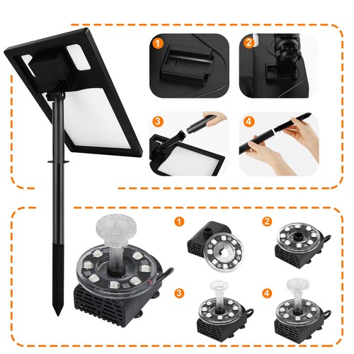 Solar Teichpumpe 10W 230/h Gartenteich Set Wasserspiel Teich Springbrunnenpumpe - Bild 17 von 28