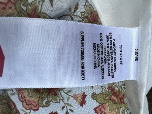 King Bedskirt Blockprint Jacobean Floral John Robshaw Look~w/ Buttoned Corners - Picture 5 of 8