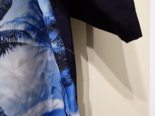 Rietveld USA Men's Hawaiian Girl Palm Tree Mermaid Surf Art Blue Woven Shirt XL - Picture 4 of 9