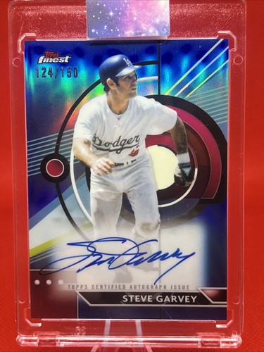 124/150✨2023 Topps Finest Steve Garvey Blue Refractor On Card Auto Dodgers